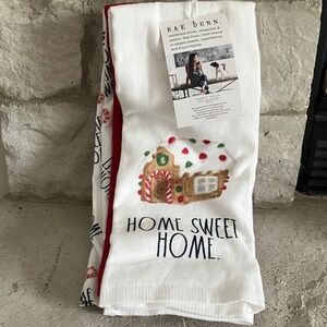 Rae Dunn White HOME Towel Set with Gingerbread & Gumdrop  Accents